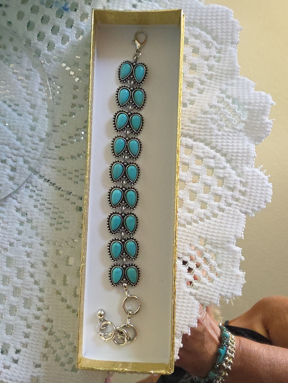 Wrangler Silver-Tone Turquoise Teardrop Link Bracelet
